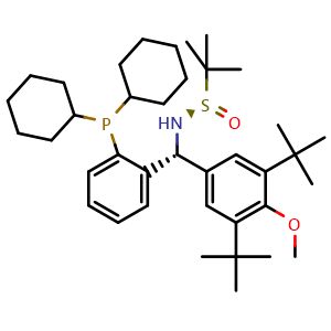 Chemical structure of [S(R)]-N-[(R)-[3,5-Bis(1,1-dimethylethyl)-4-methoxyphenyl][2-(dicyclohexylphosphino)phenyl]methyl]-2-methyl-2-propanesulfinamide , CAS 2565792-75-6, AChemBlock AD262291