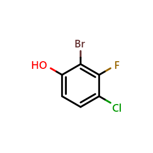 Chemical structure of 2-Bromo-4-chloro-3-fluorophenol , CAS 1644281-89-9, AChemBlock AD262316