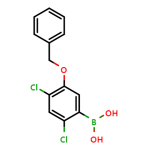 Chemical structure of (5-(Benzyloxy)-2,4-dichlorophenyl)boronic acid , CAS 1256346-47-0, AChemBlock AD262329