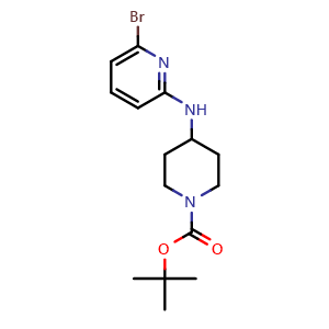 Chemical structure of tert-Butyl 4-((6-bromopyridin-2-yl)amino)piperidine-1-carboxylate , CAS 1042224-77-0, AChemBlock AD262433
