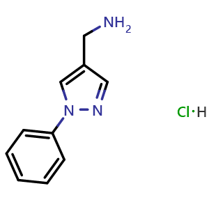 Chemical structure of (1-Phenyl-1h-pyrazol-4-yl)methanamine hydrochloride , CAS 1106959-86-7, AChemBlock AD262436