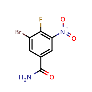 Chemical structure of 3-Bromo-4-fluoro-5-nitrobenzamide , CAS 1345471-86-4, AChemBlock AD262449