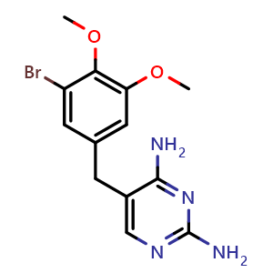 Chemical structure of 5-(3-Bromo-4,5-dimethoxybenzyl)pyrimidine-2,4-diamine , CAS 16285-82-8, AChemBlock AD262456