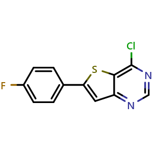 Chemical structure of 4-Chloro-6-(4-fluorophenyl)thieno[3,2-d]pyrimidine , CAS 681260-56-0, AChemBlock AD262501