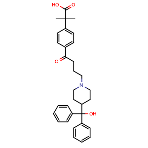 Chemical structure of 2-(4-(4-(4-(Hydroxydiphenylmethyl)piperidin-1-yl)butanoyl)phenyl)-2-methylpropanoic acid , CAS 76811-98-8, AChemBlock AD262505