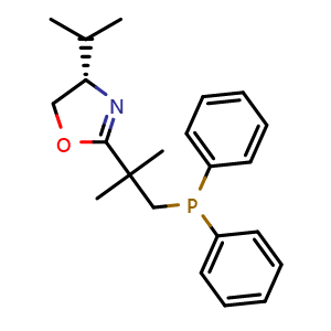 Chemical structure of (4S)-2-[2-(Diphenylphosphino)-1,1-dimethylethyl]-4,5-dihydro-4-(1-methylethyl)oxazole , CAS 1199225-38-1, AChemBlock AD262519
