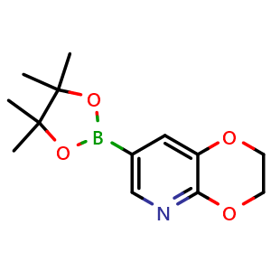 Chemical structure of 7-(4,4,5,5-Tetramethyl-1,3,2-dioxaborolan-2-yl)-2,3-dihydro-[1,4]dioxino[2,3-b]pyridine , CAS 1356165-72-4, AChemBlock AD262521
