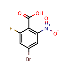 Chemical structure of 4-Bromo-2-fluoro-6-nitrobenzoic acid , CAS 1698027-97-2, AChemBlock AD262525