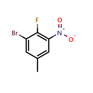 Chemical structure of 3-Bromo-4-fluoro-5-nitrotoluene , CAS 1774898-10-0, AChemBlock AD262526