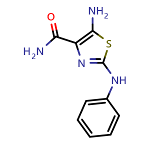 Chemical structure of 5-Amino-2-anilino-1,3-thiazole-4-carboxamide , CAS 859485-06-6, AChemBlock AD262533