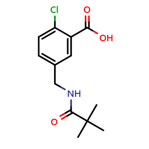 Chemical structure of 2-Chloro-5-[(2,2-dimethylpropanamido)methyl]benzoic acid , CAS 1294496-58-4, AChemBlock AD262560