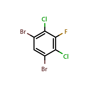Chemical structure of 3,5-Dibromo-2,6-dichlorofluorobenzene , CAS 363598-34-9, AChemBlock AD262575