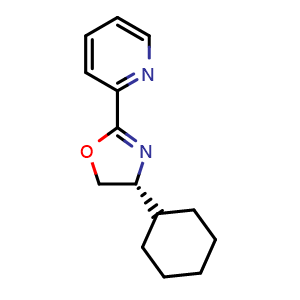 Chemical structure of (R)-4-Cyclohexyl-2-(pyridin-2-yl)-4,5-dihydrooxazole , CAS 117409-00-4, AChemBlock AD262598