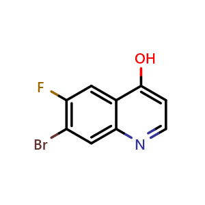 Chemical structure of 7-Bromo-6-fluoroquinolin-4-ol , CAS 1443378-59-3, AChemBlock AD262607