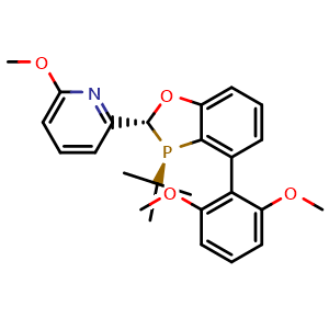 Chemical structure of 2-((2R,3R)-3-(tert-Butyl)-4-(2,6-dimethoxyphenyl)-2,3-dihydrobenzo[d][1,3]oxaphosphol-2-yl)-6-methoxypyridine , CAS 2565792-77-8, AChemBlock AD262616