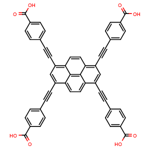 Chemical structure of 4,4',4'',4'''-(1,3,6,8-Pyrenetetrayltetra-2,1-ethynediyl)tetrakis benzoic acid , CAS 1569900-71-5, AChemBlock AD262621