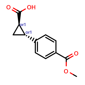 Chemical structure of rel-1-Methyl 4-[(1R,2R)-2-carboxycyclopropyl]benzoate , CAS 1597427-16-1, AChemBlock AD262646