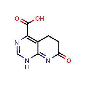 Chemical structure of 7-Oxo-1,5,6,7-tetrahydropyrido[2,3-d]pyrimidine-4-carboxylic acid , CAS 893444-14-9, AChemBlock AD262683