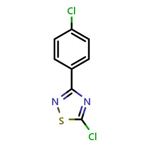 Chemical structure of 5-Chloro-3-(4-chlorophenyl)-1,2,4-thiadiazole , CAS 887623-87-2, AChemBlock AD262688