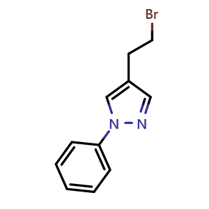 Chemical structure of 4-(2-Bromoethyl)-1-phenyl-1H-pyrazole , CAS 1339901-18-6, AChemBlock AD262722