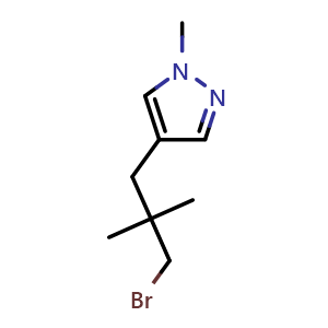 Chemical structure of 4-(3-Bromo-2,2-dimethylpropyl)-1-methyl-1h-pyrazole , CAS 1497844-07-1, AChemBlock AD262726