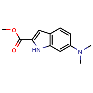 Chemical structure of Methyl 6-(dimethylamino)-1H-indole-2-carboxylate , CAS 136818-58-1, AChemBlock AD262731
