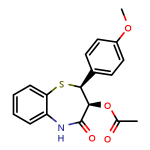 Chemical structure of (2S)-cis-3-(Acetyloxy)-2,3-dihydro-2-(4-methoxyphenyl)-1,5-benzothiazepin-4(5H)-one , CAS 87447-47-0, AChemBlock AD262761