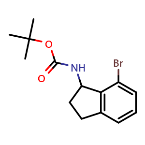 Chemical structure of tert-Butyl (7-bromo-2,3-dihydro-1H-inden-1-yl)carbamate , CAS 1311994-14-5, AChemBlock AD262798