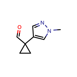 Chemical structure of 1-(1-Methyl-1H-pyrazol-4-yl)cyclopropane-1-carbaldehyde , CAS 1540466-42-9, AChemBlock AD262801