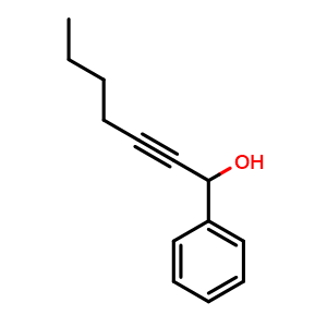 Chemical structure of 1-Phenyl-2-heptyn-1-ol , CAS 2108-51-2, AChemBlock AD262827