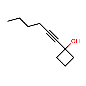 Chemical structure of 1-(Hex-1-yn-1-yl)cyclobutanol , CAS 356785-64-3, AChemBlock AD262829