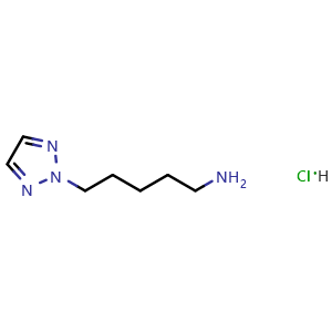 Chemical structure of 5-(2H-1,2,3-Triazol-2-yl)pentan-1-amine hydrochloride , CAS 1824273-94-0, AChemBlock AD262831