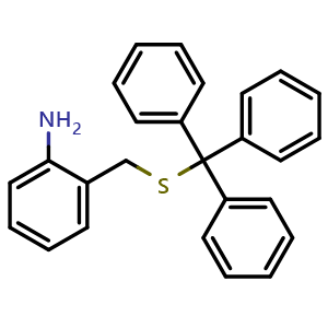 Chemical structure of 2-[[(Triphenylmethyl)thio]methyl]benzenamine , CAS 2230603-49-1, AChemBlock AD262859