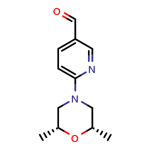 Chemical structure of rel-6-[(2R,6S)-2,6-Dimethyl-4-morpholinyl]-3-pyridinecarboxaldehyde , CAS 1603366-39-7, AChemBlock AD262861