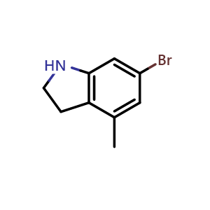 Chemical structure of 6-Bromo-4-methyl-1H-indoline , CAS 1557732-35-0, AChemBlock AD262872