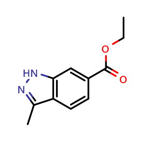 Chemical structure of Ethyl 3-methyl-1H-indazole-6-carboxylate , AChemBlock AD262876