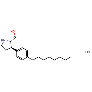 Chemical structure of ((2S,3R)-3-(4-octylphenyl)pyrrolidin-2-yl)methanol hydrochloride , CAS 1841409-92-4, AChemBlock AD262879