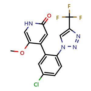Chemical structure of 4-(5-Chloro-2-(4-(trifluoromethyl)-1H-1,2,3-triazol-1-yl)phenyl)-5-methoxypyridin-2(1H)-one , CAS 2376389-33-0, AChemBlock AD262893