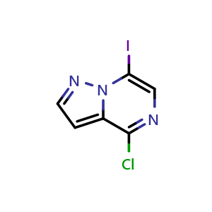 Chemical structure of 4-Chloro-7-iodopyrazolo[1,5-a]pyrazine , CAS 2490402-50-9, AChemBlock AD262908