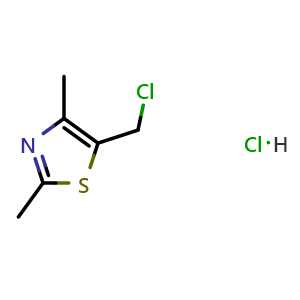 Chemical structure of 5-(chloromethyl)-2,4-dimethyl-1,3-thiazole hydrochloride , CAS 91615-75-7, AChemBlock AD262929