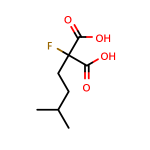 Chemical structure of 2-fluoro-2-(3-methylbutyl)propanedioic acid , CAS 2098024-15-6, AChemBlock AD262931