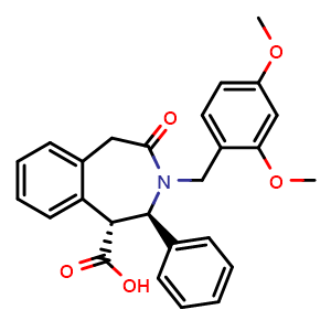 Chemical structure of (1R,2R)-3-[(2,4-dimethoxyphenyl)methyl]-4-oxo-2-phenyl-2,3,4,5-tetrahydro-1H-3-benzazepine-1-carboxylic acid , CAS 2055457-13-9, AChemBlock AD262932