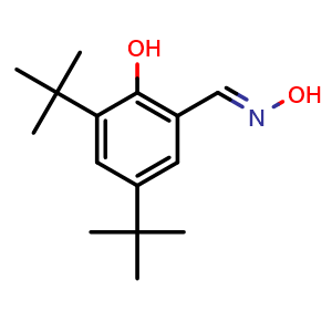 Chemical structure of 2,4-di-tert-Butyl-6-[(1E)-(hydroxyimino)methyl]phenol , CAS 118371-00-9, AChemBlock AD262933
