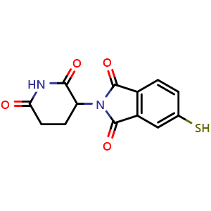 Chemical structure of 2-(2,6-dioxopiperidin-3-yl)-5-sulfanyl-2,3-dihydro-1H-isoindole-1,3-dione , CAS 2222119-69-7, AChemBlock AD262941