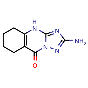 Chemical structure of 2-amino-5,6,7,8-tetrahydro[1,2,4]triazolo[5,1-b]quinazolin-9(4H)-one , CAS 343608-36-6, AChemBlock AD262944
