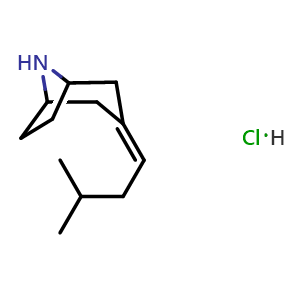 Chemical structure of 3-(3-Methylbutylidene)-8-azabicyclo[3.2.1]octane hydrochloride , CAS 2175979-34-5, AChemBlock AD262966