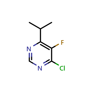 Chemical structure of 4-chloro-5-fluoro-6-(propan-2-yl)pyrimidine , CAS 1548058-50-9, AChemBlock AD262973