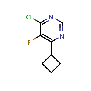 Chemical structure of 4-Chloro-6-cyclobutyl-5-fluoropyrimidine , CAS 1545863-75-9, AChemBlock AD262975