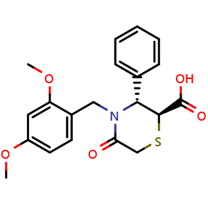 Chemical structure of (2S,3R)-4-[(2,4-dimethoxyphenyl)methyl]-5-oxo-3-phenylthiomorpholine-2-carboxylic acid , CAS 2309600-37-9, AChemBlock AD262987