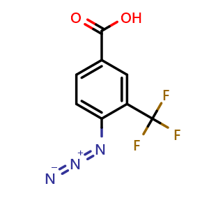 Chemical structure of 4-azido-3-(trifluoromethyl)benzoic acid , CAS 3010275-25-6, AChemBlock AD263006